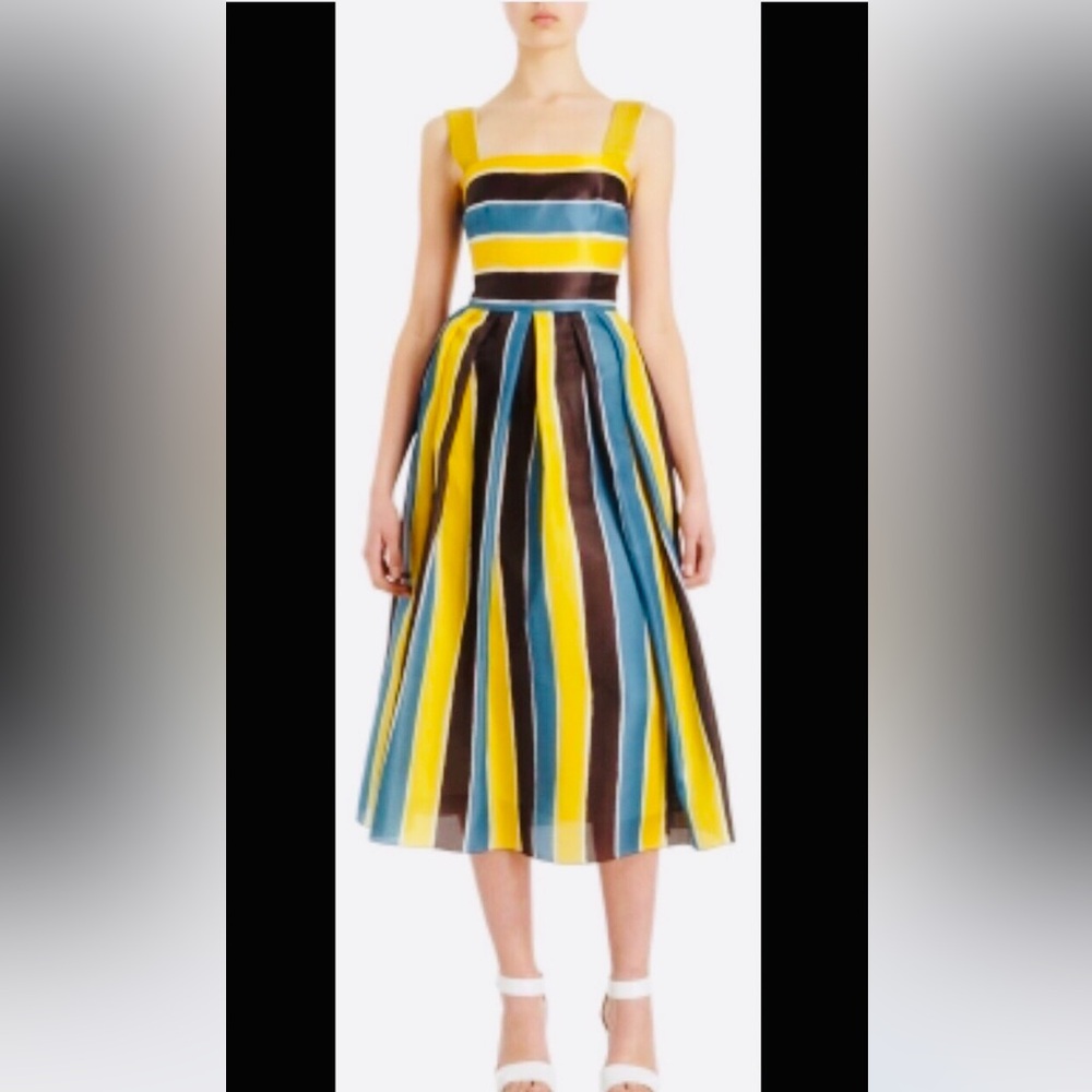 New Dolce & Gabbana Stripe Midi  Multicolored  Cocktail Dress. Size 40.